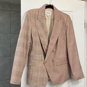 Liverpool Pink Plaid Double-Breasted Blazer
